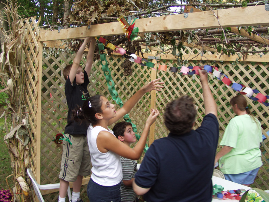 Click to return to grid view of the "Temple Shalom Emeth - 2002-03" gallery "Sukkah Decorating at Rabbi’s House"